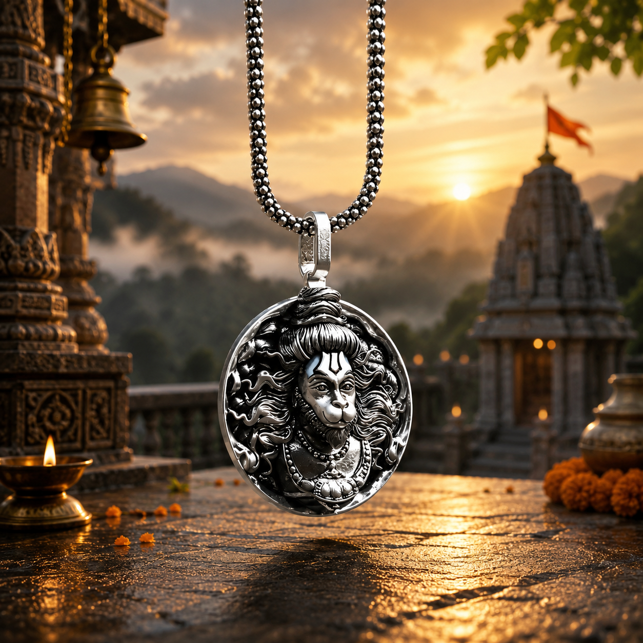 Hanuman ji Silver Pendant With Chain