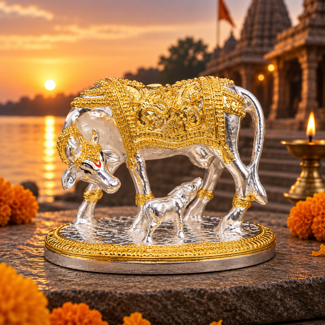 Kamdhenu Cow With Calf Decorative Statuette