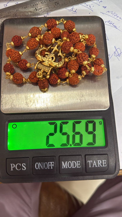 Om Trishul Damru Pendant With Rudraksha Mala