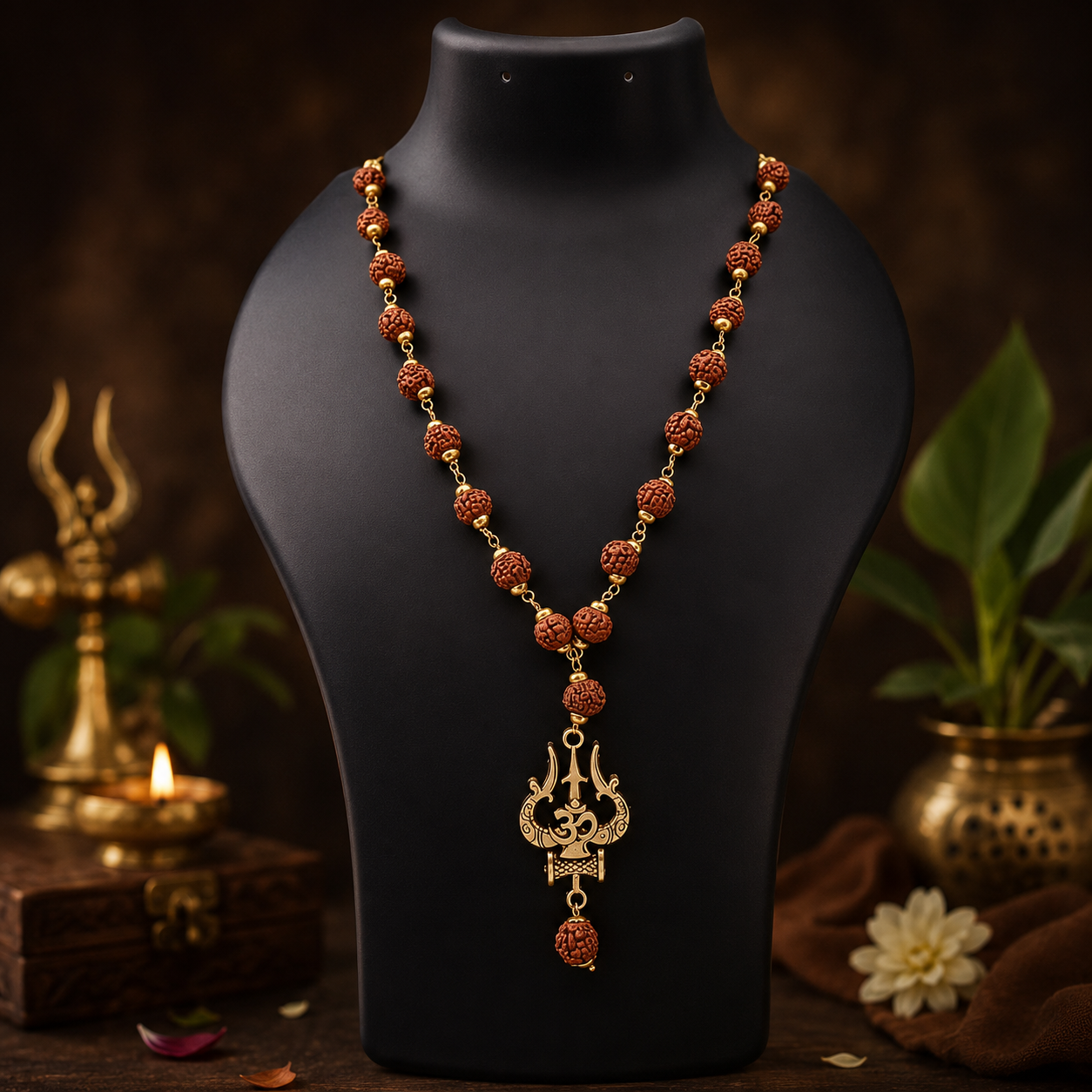 Om Trishul  Rudraksha Mala