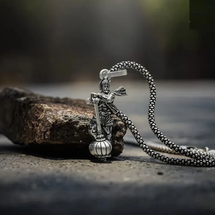 Hanumanji With Gada Silver Pendant Chain